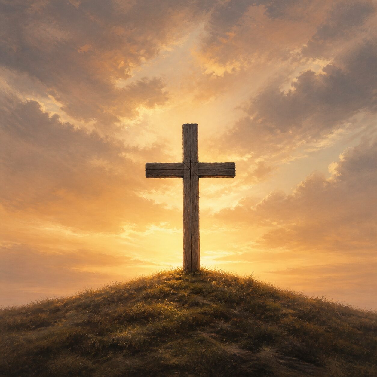 A conceptual illustration evoking martyrdom and forgiveness. The vicious cycle of hatred is broken only by the love of the cross.