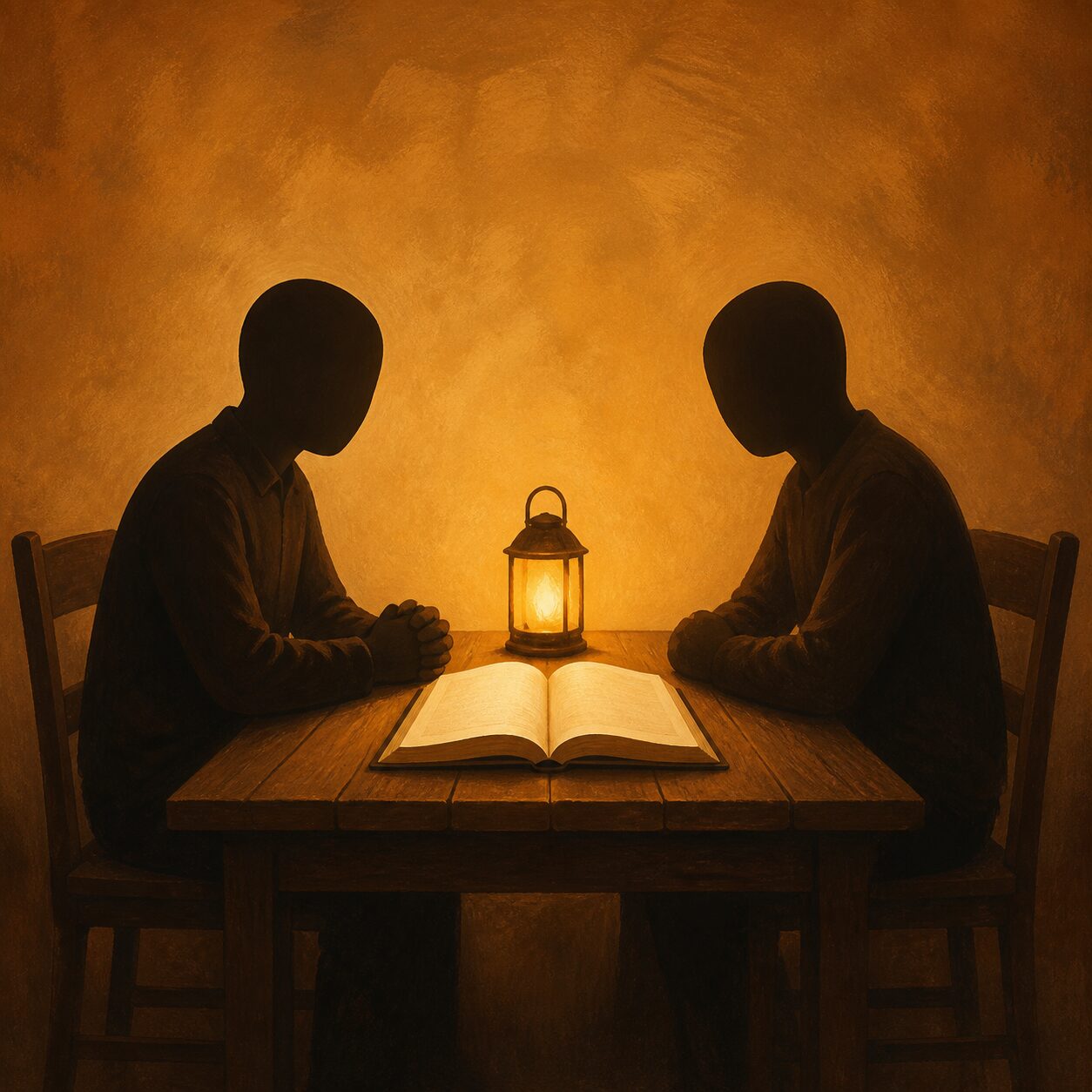 A conceptual illustration of one-to-one discipleship: one person meeting another deeply