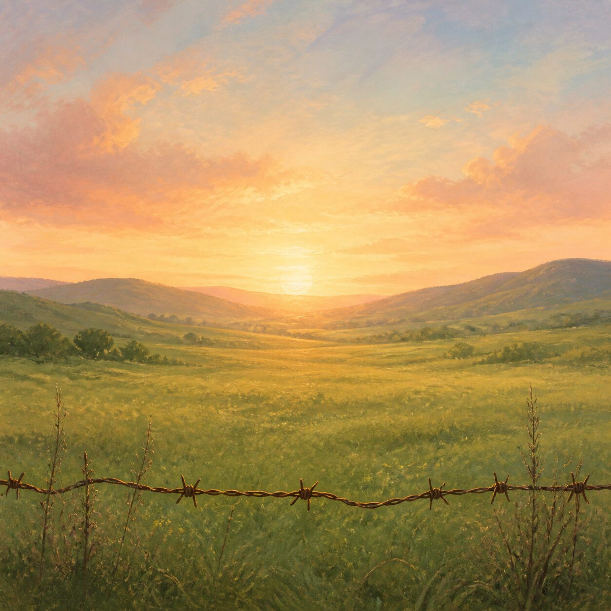 A conceptual illustration of the gospel of reconciliation across division. Even beyond the rusted barbed wire, the light of the gospel can flow.