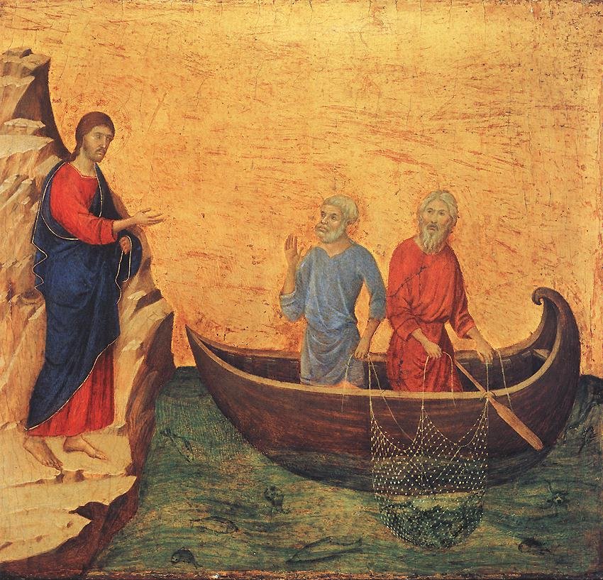 Christ calling the fishermen Peter and Andrew by the Sea of Galilee (medieval painting)