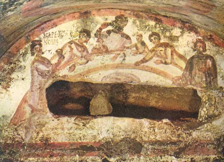 A catacomb fresco depicting an early-church love feast (Agape)
