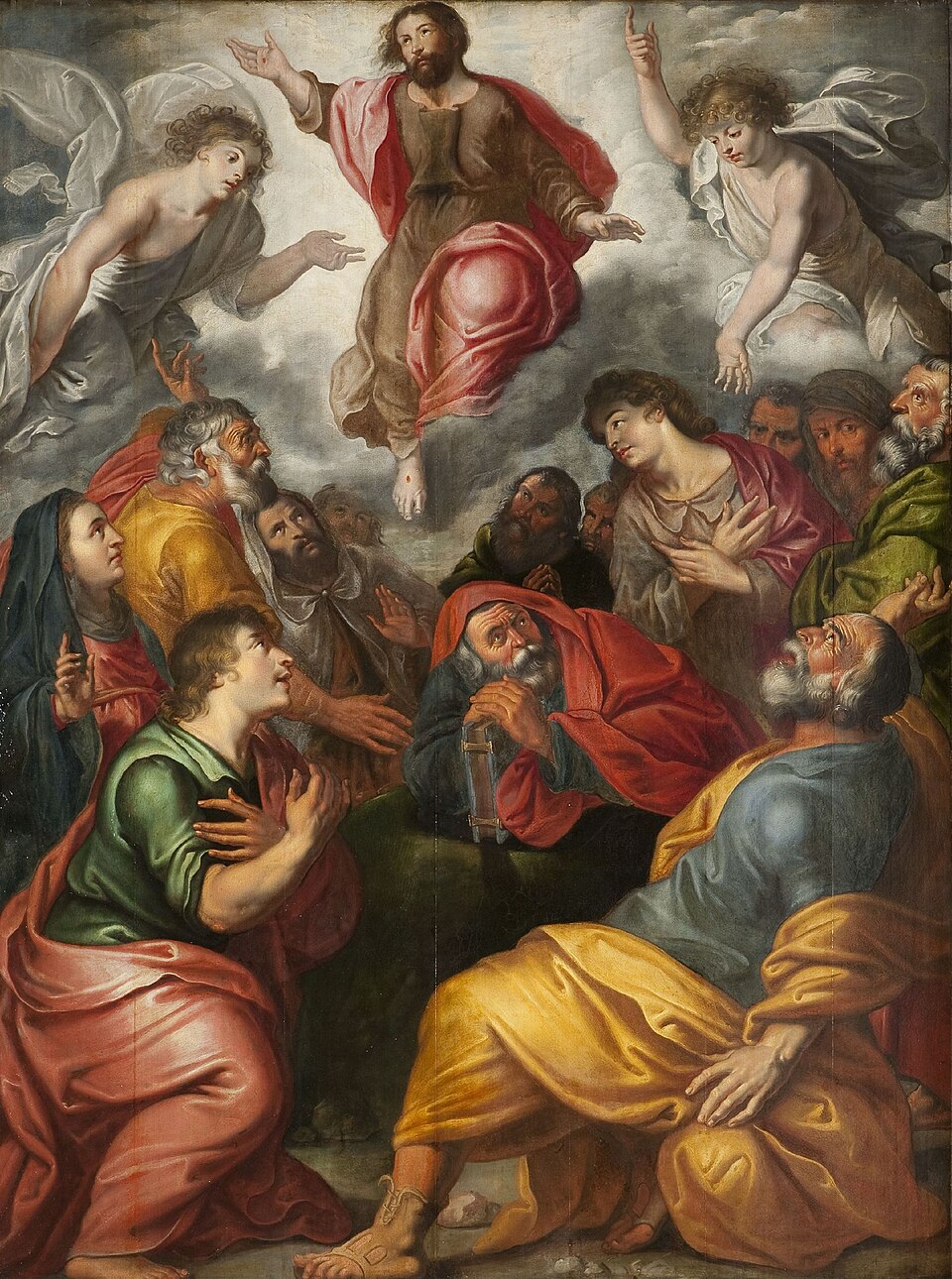 The ascending Jesus and the disciples looking up at him (by Artus Wolffort)