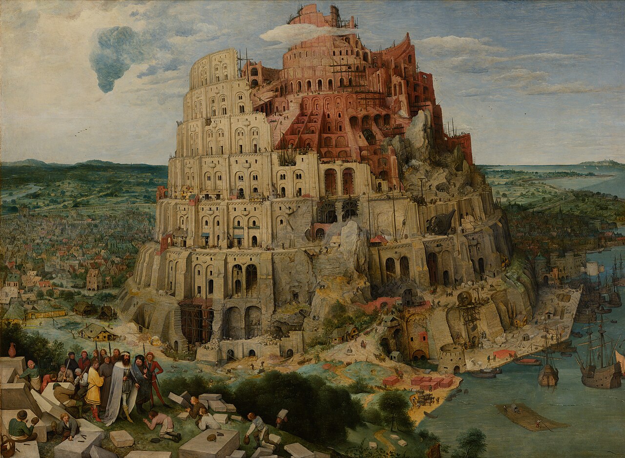Pieter Bruegel's painting The Tower of Babel, a colossal tower rising into the sky