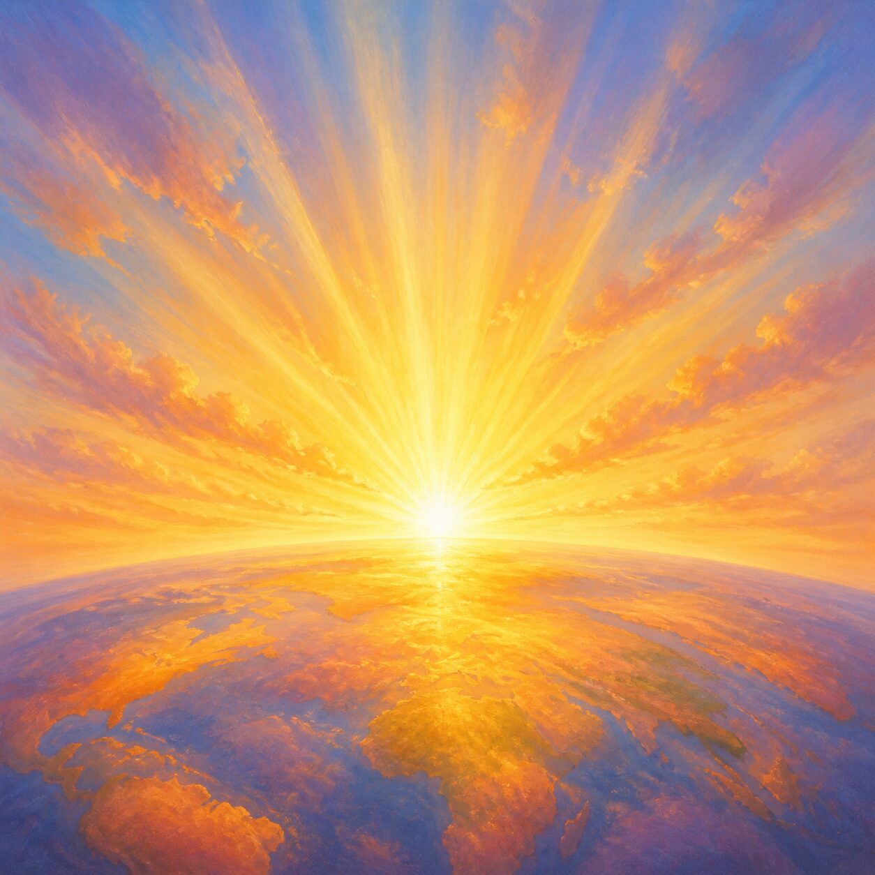 A symbolic illustration of dawn light spreading across the globe