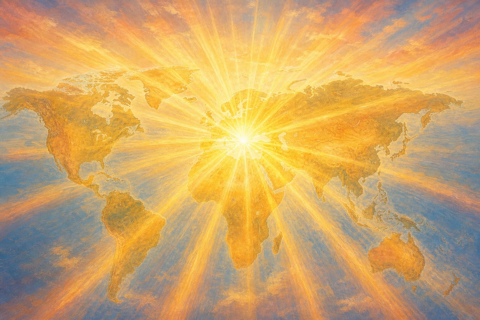Symbolic illustration of light spreading from one point across the whole world — the gospel proclaimed to all nations