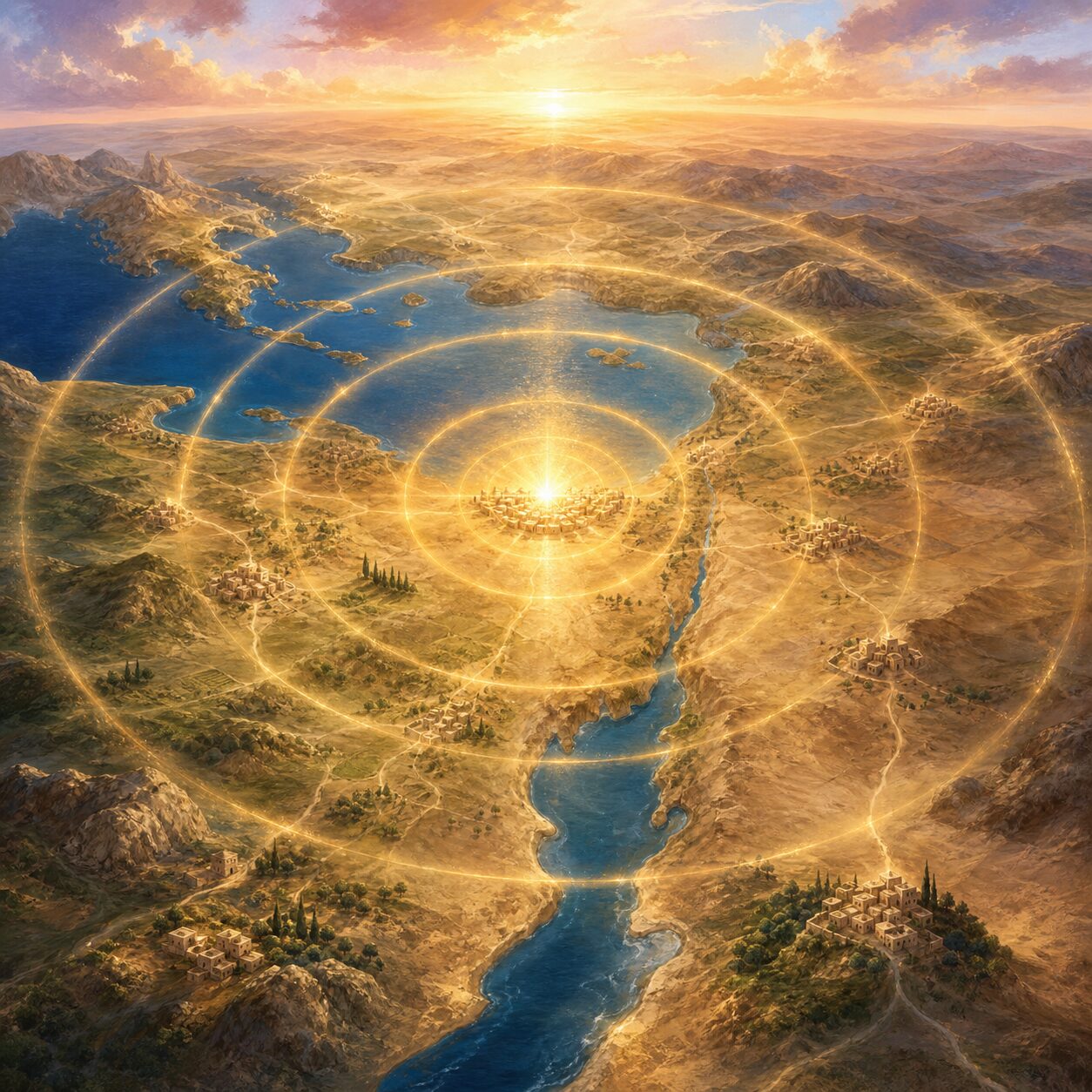 An illustration depicting the gospel spreading from Jerusalem in concentric circles to the ends of the earth.