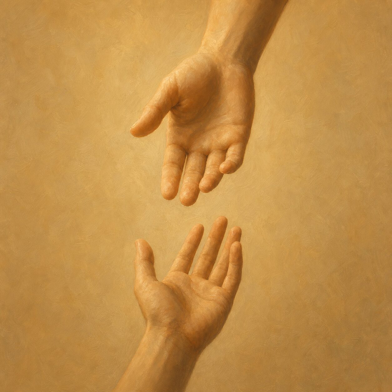Two hands illustrating grace, one giving and one receiving