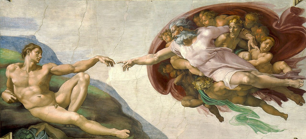 Michelangelo's ceiling fresco of God and Adam reaching out their fingertips