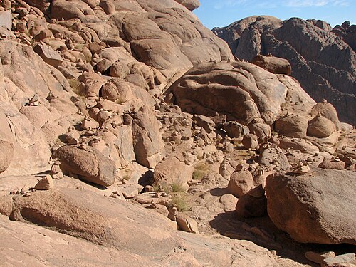 Morning view of the rugged rock face of Mount Sinai