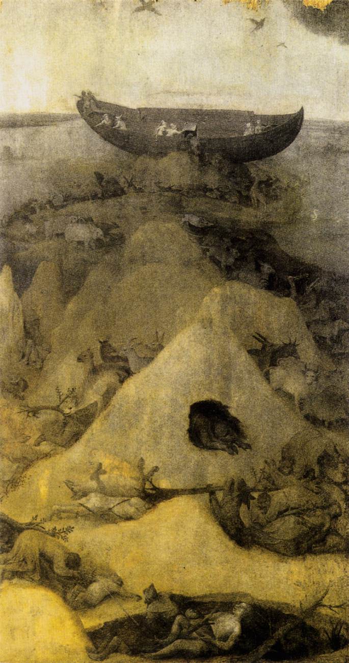 The ark resting above a mist-shrouded mountain peak