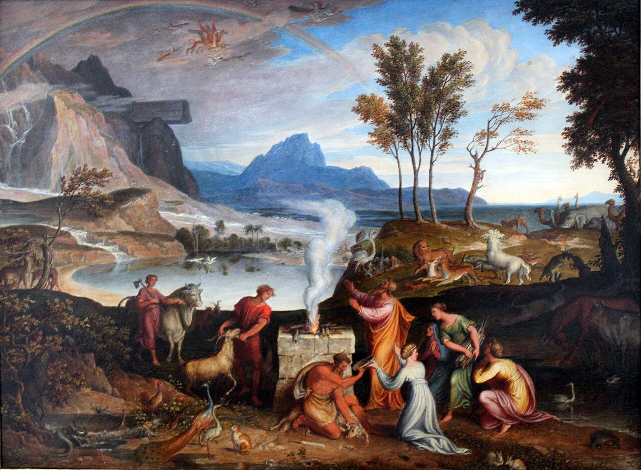 Smoke rising from the burnt offering on the altar Noah built