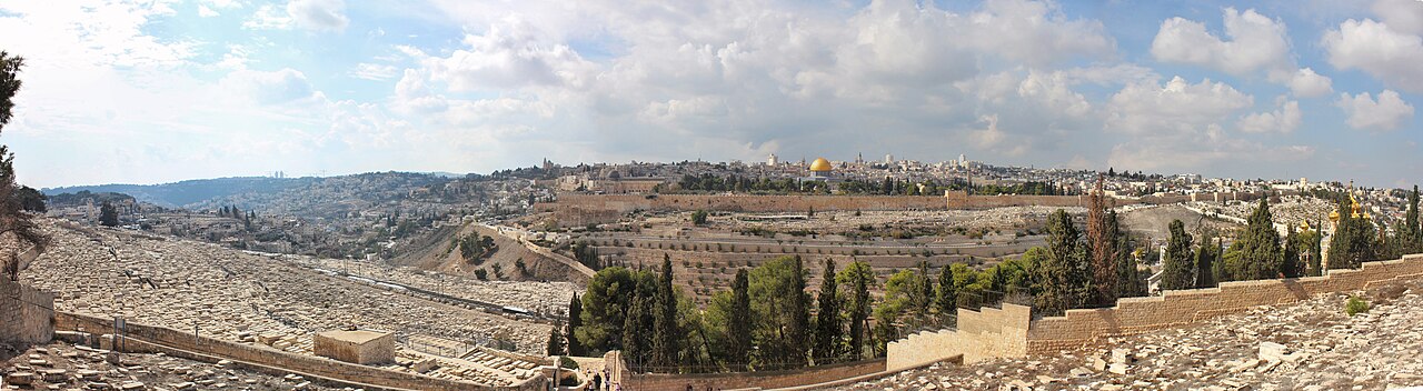 A panorama of Jerusalem seen from the Mount of Olives. It was here that Jesus ascended and commissioned his disciples to be witnesses to the ends of the earth (Acts 1:8, 12).