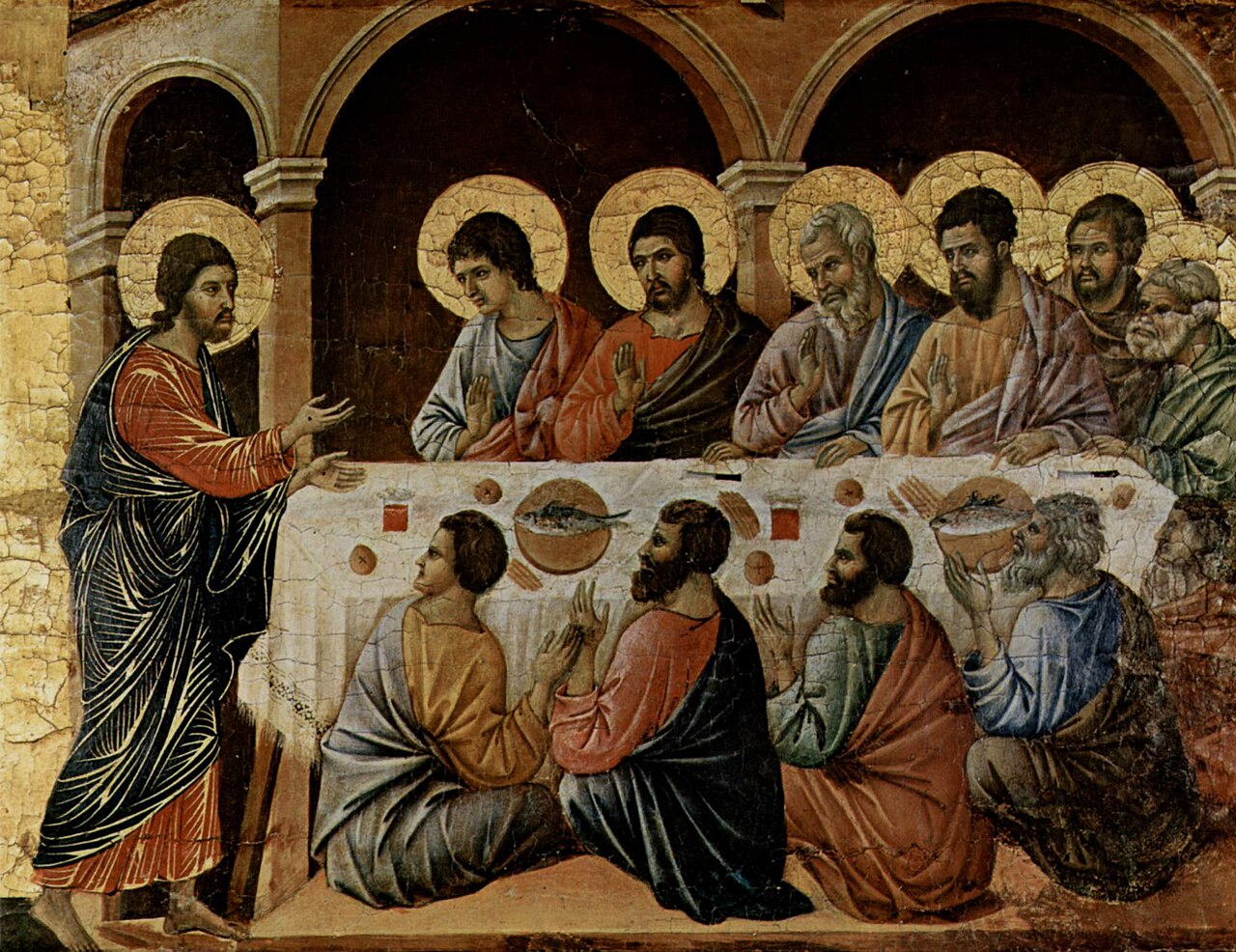 The risen Lord appears to the eleven disciples (Duccio di Buoninsegna, Maestà, 14th c.)