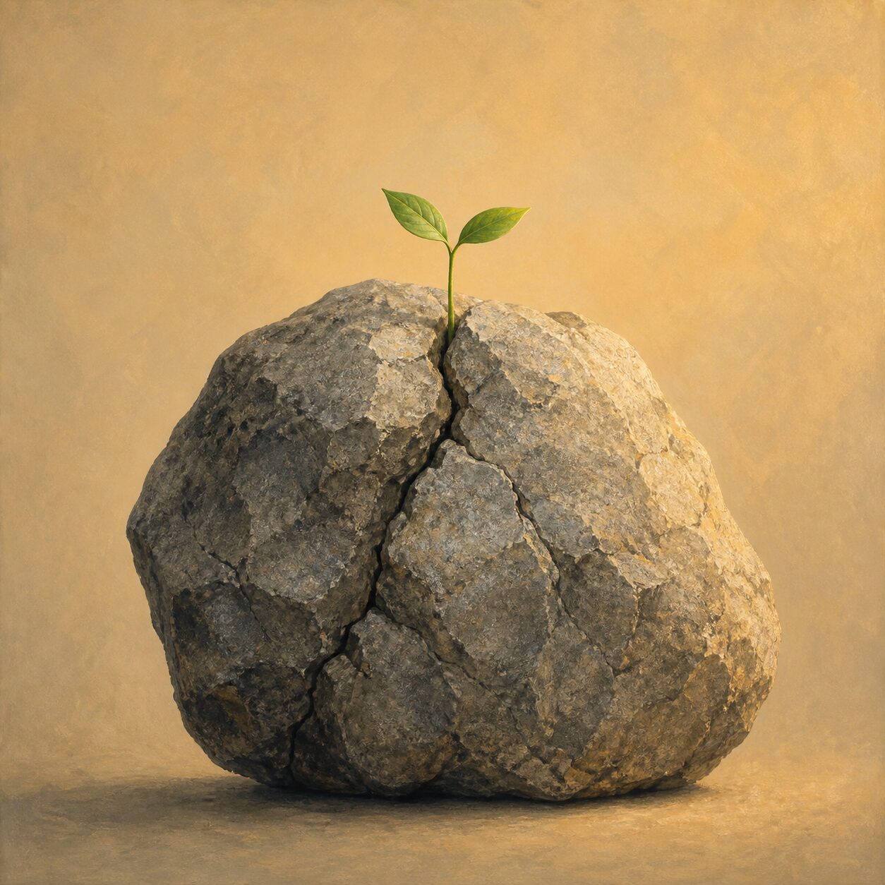 A seedling growing out of a crack in a rock