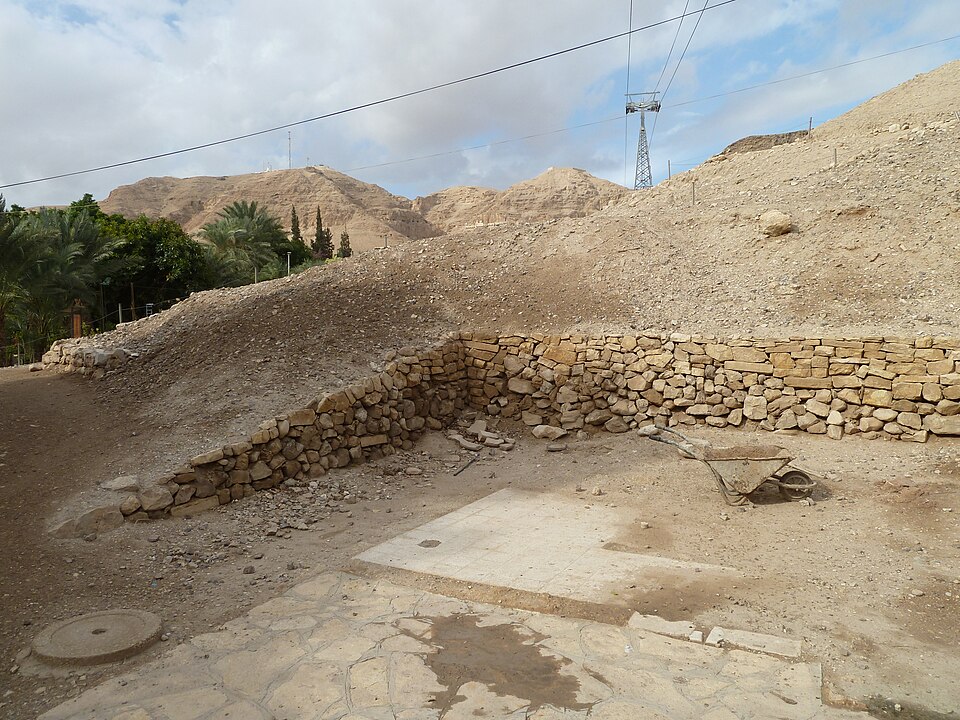 Excavated ancient walls at the archaeological site of Tell es-Sultan, Jericho