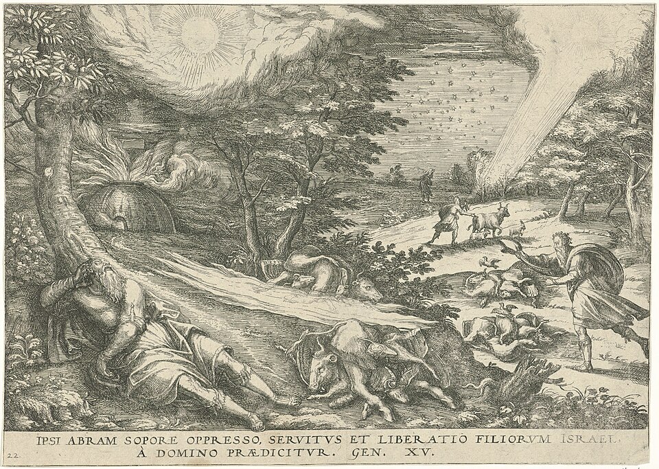 An engraving of the Genesis 15 covenant — God promising offspring as numerous as the stars