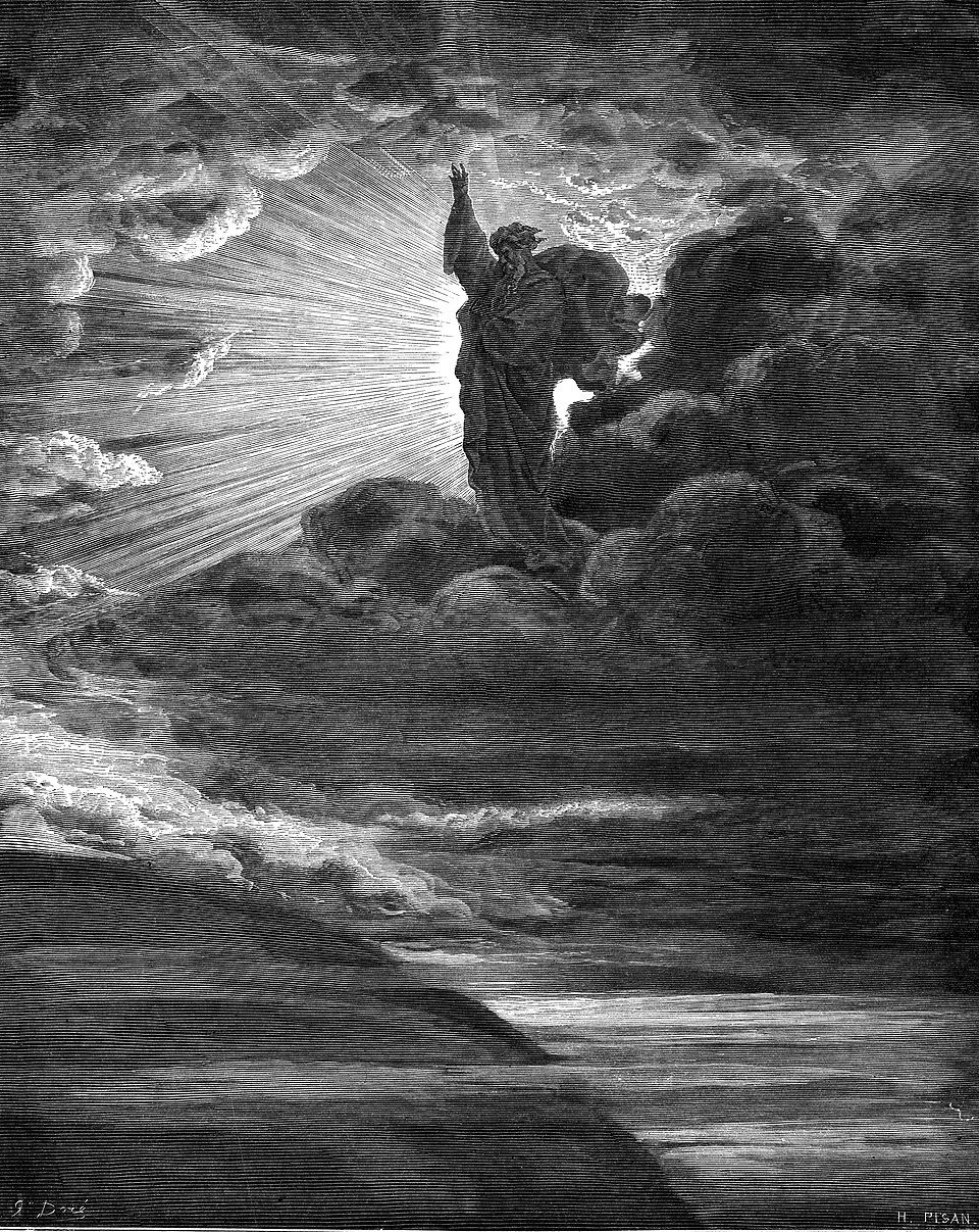 Gustave Doré's engraving The Creation of Light — God calling light into being by his word