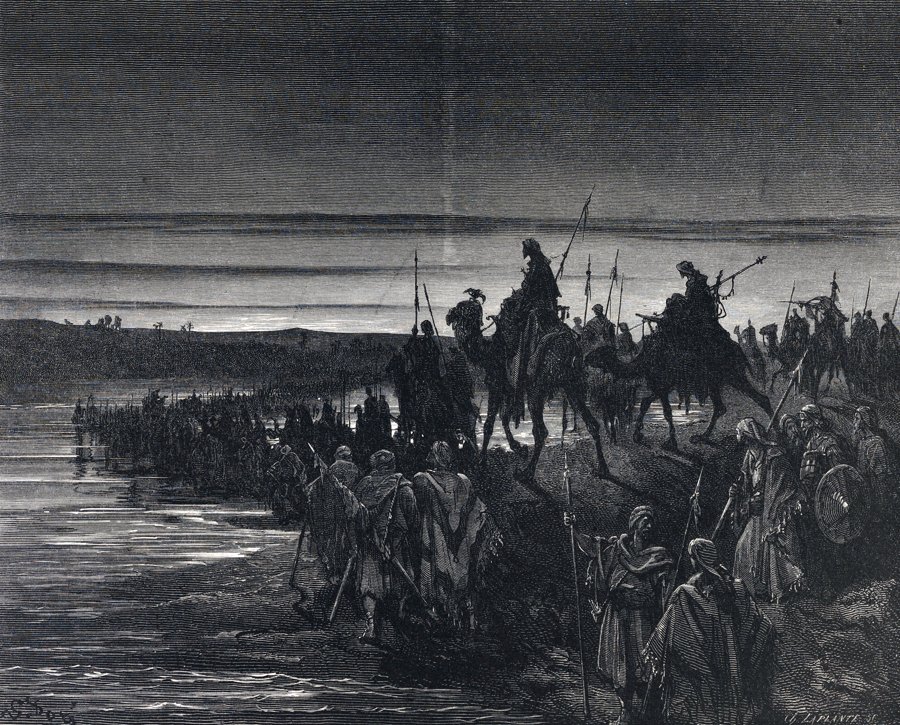 Gustave Doré's engraving of the Israelites crossing the Jordan River