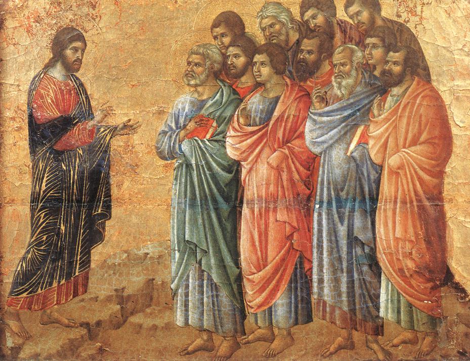 Duccio di Buoninsegna, Appearance on the Mountain in Galilee — Jesus on the left and the disciples gathered on the right