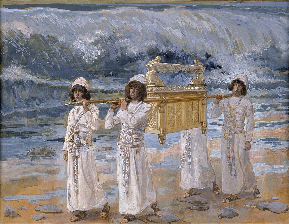 Priests carrying the Ark of the Covenant across the Jordan River
