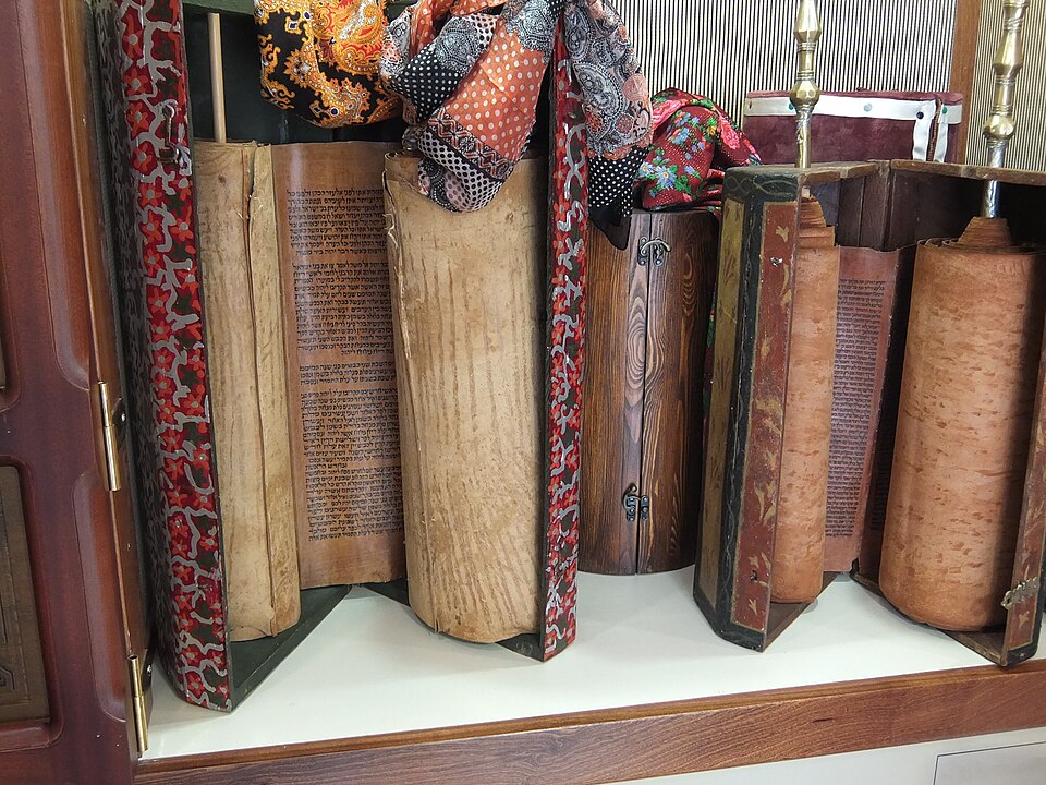 Torah scrolls in an ornate case