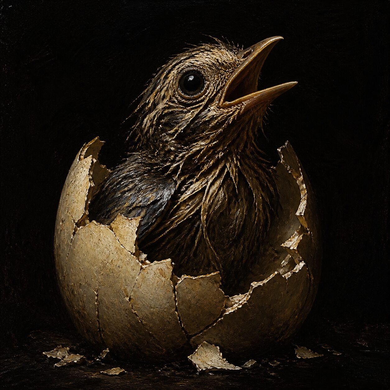 A bird breaking out of an egg — illustration depicting the Abraxas symbol from Demian