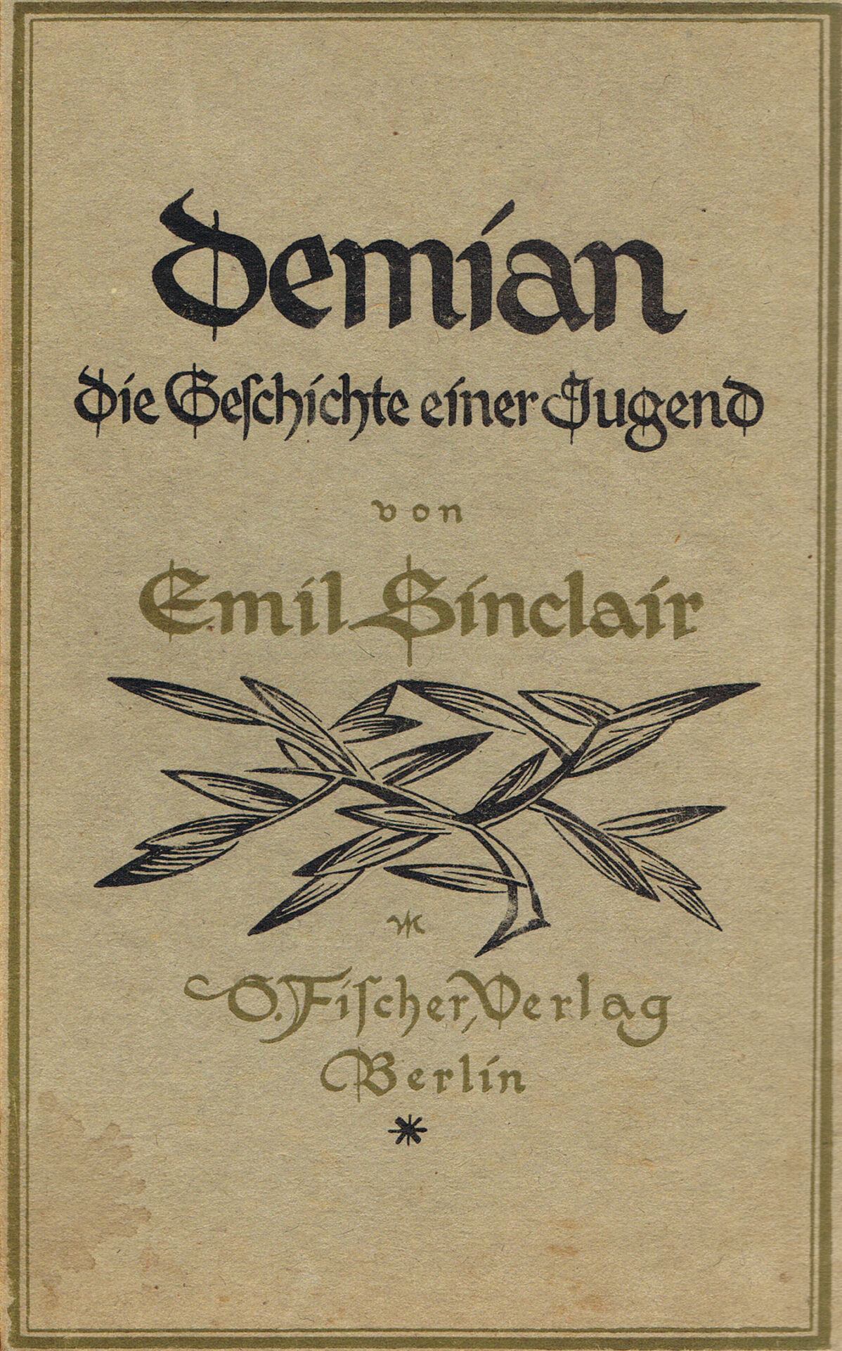 1919 first edition cover of Demian, published under the pseudonym Emil Sinclair