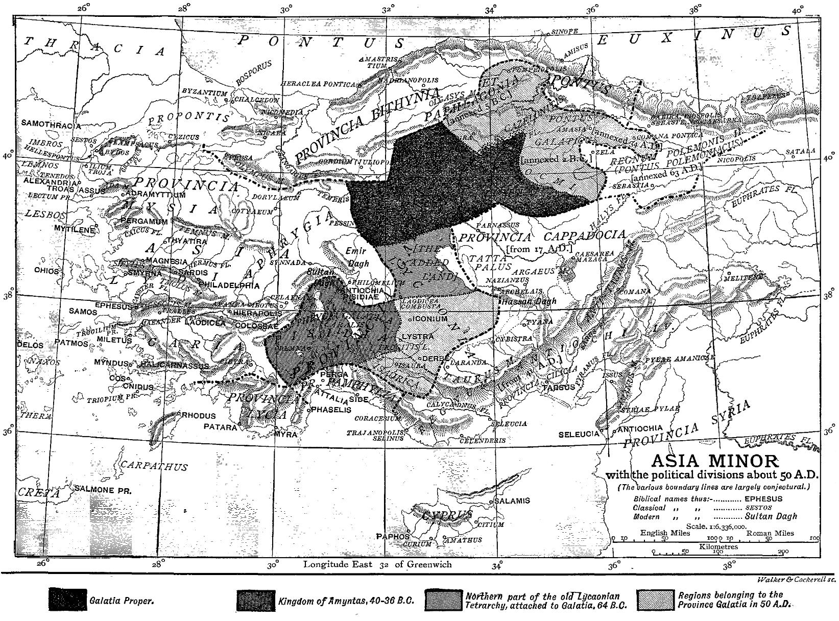 A 1903 reconstructed map showing the Roman provinces of Asia Minor and the region of Galatia