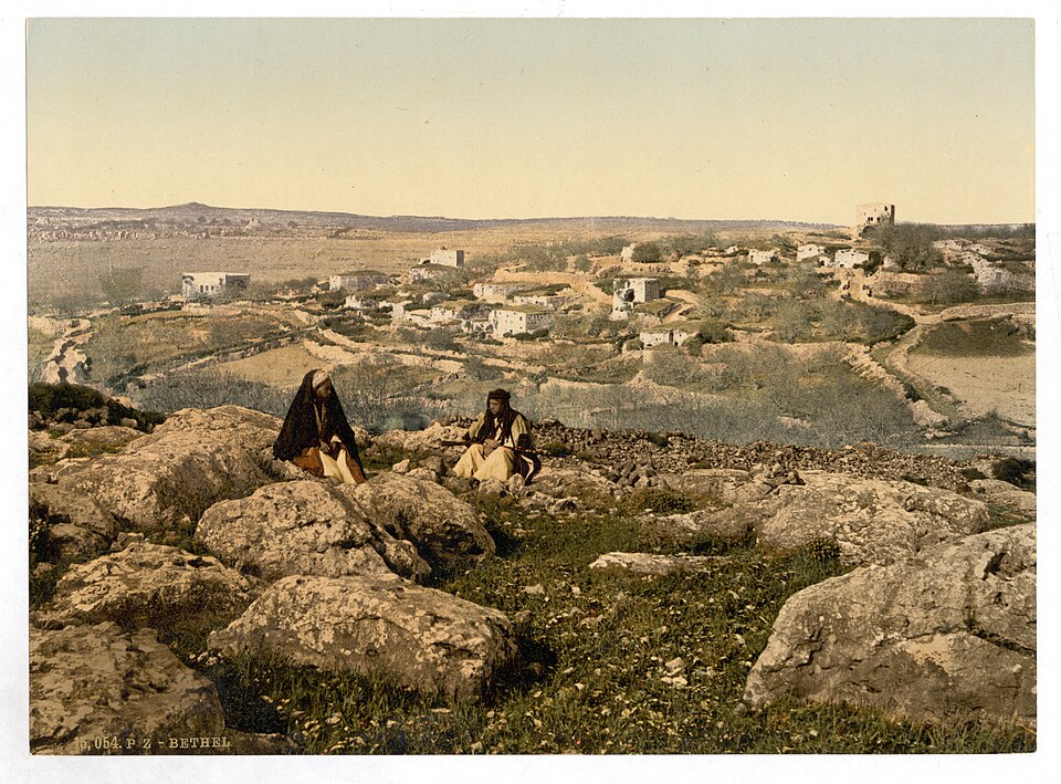 An old photochrome view of the village of Bethel and the surrounding hills