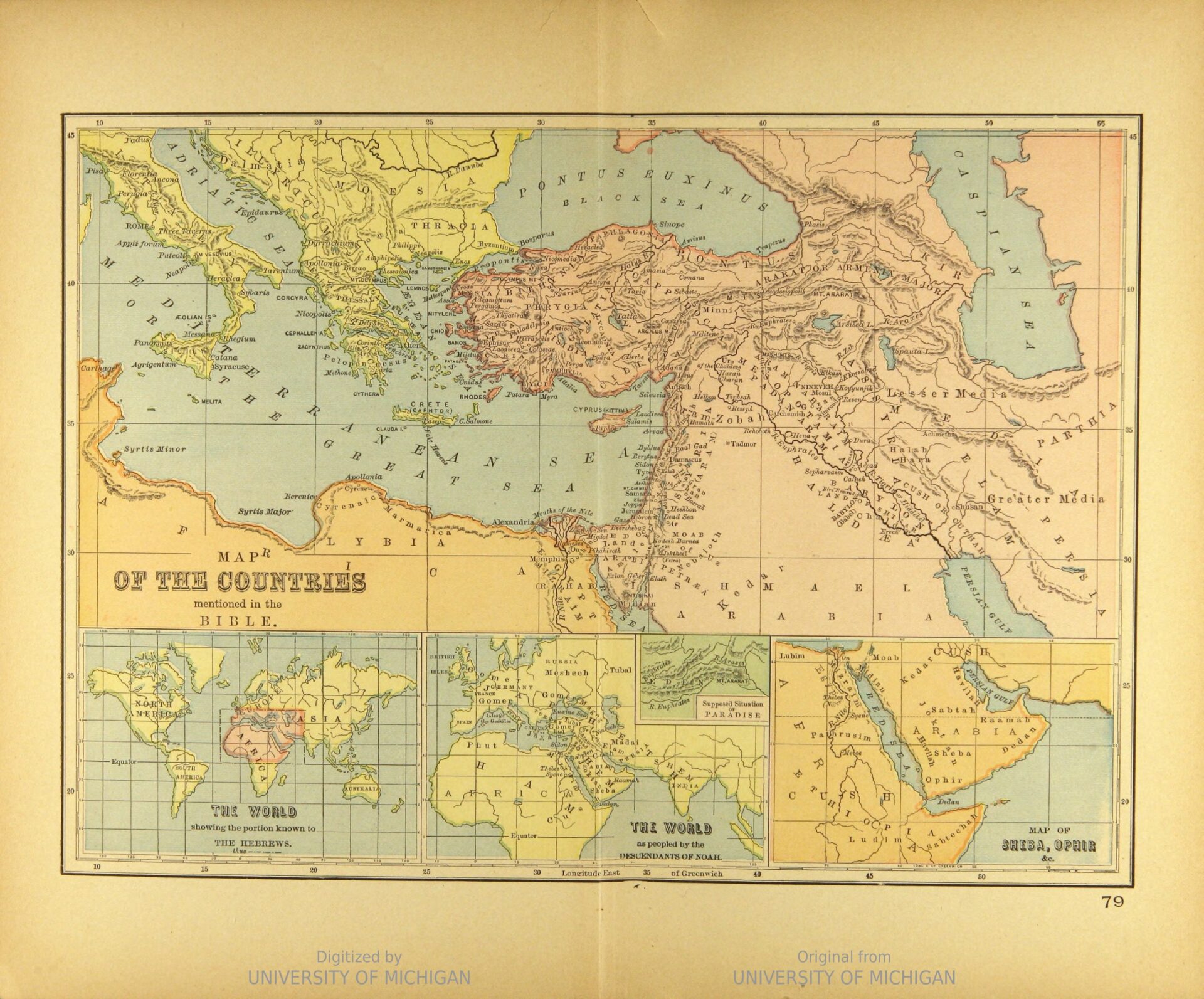 Map of the ancient Near East marking the countries named in the Bible