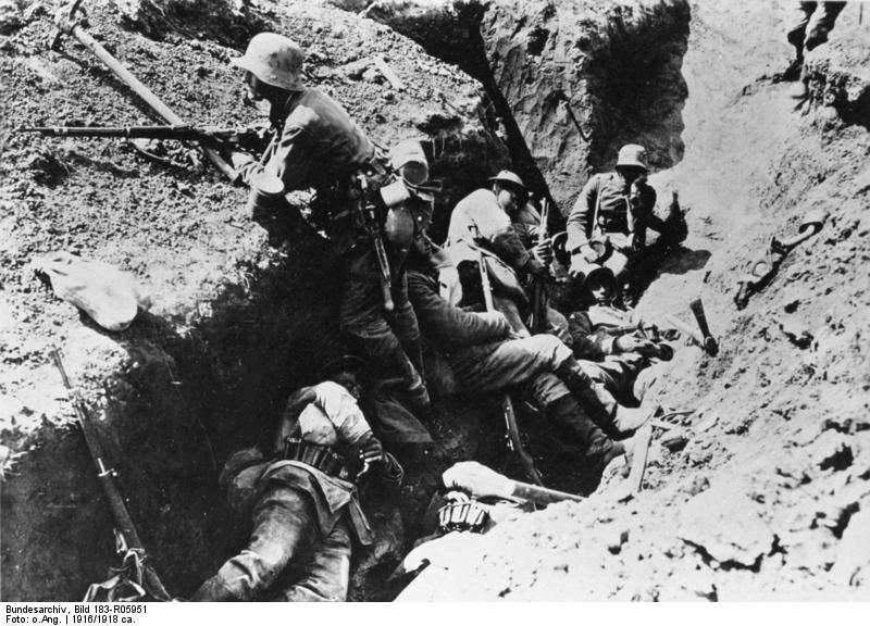 German soldiers in a trench during the First World War, circa 1916–1918