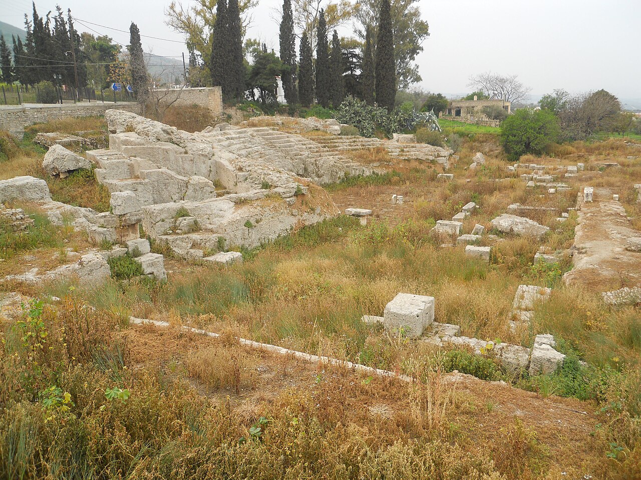 Stone fragments and structures at the ruins of Corinth