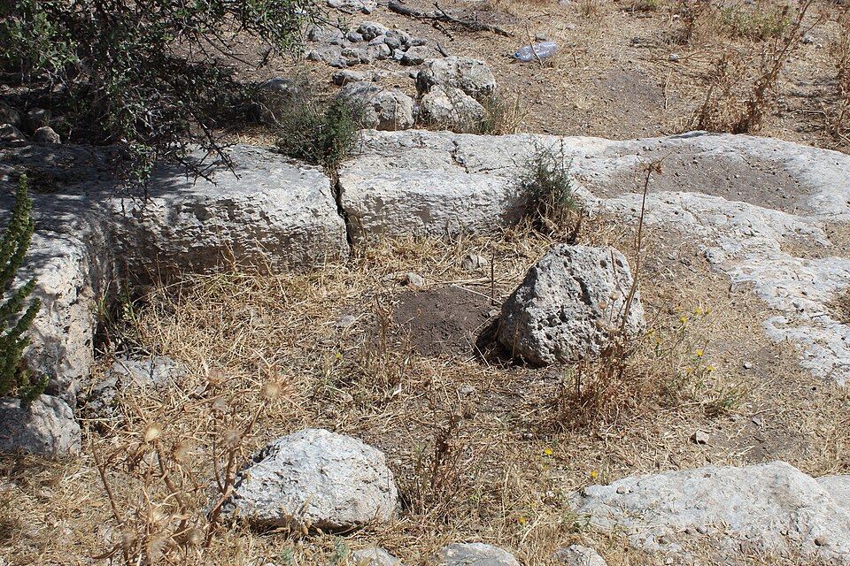 An exposed rock-carved house foundation at the Zanoah ruins