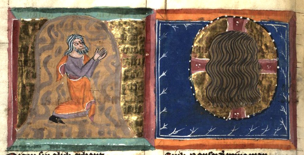 Moses on the mountain and the back of God — Rudolf von Ems, World Chronicle manuscript (14th century)